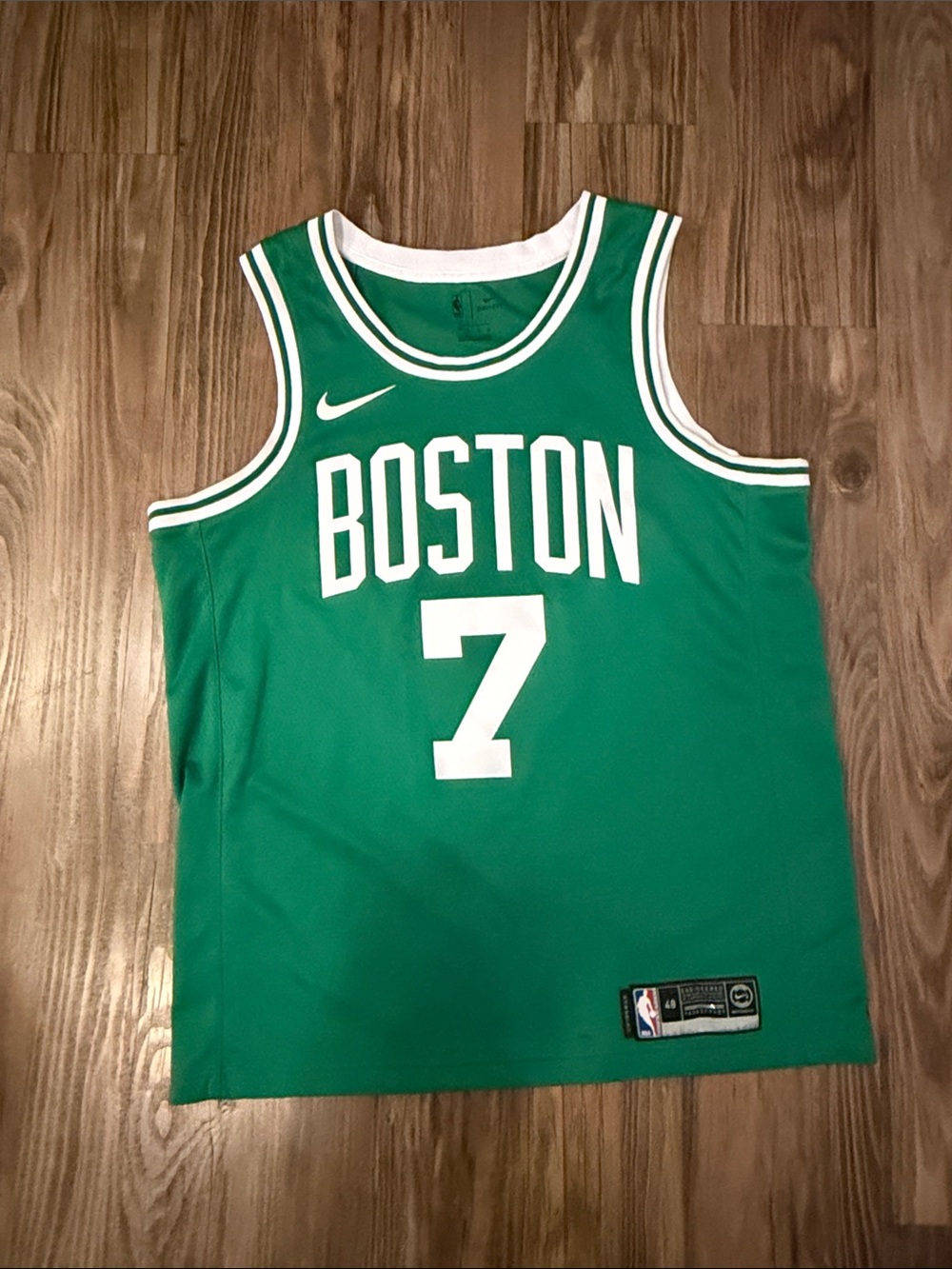 Nike Green Boston Basketball Jersey with White Trim and #7 (Jaylen Brown)